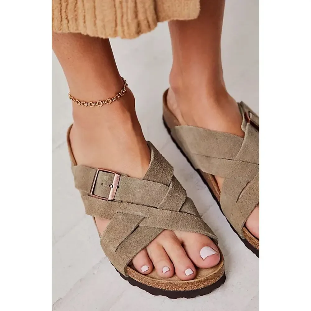 Birkenstock Lugano Woven Strappy Leather Slip On Footbed Boho Sandals Unisex 10
